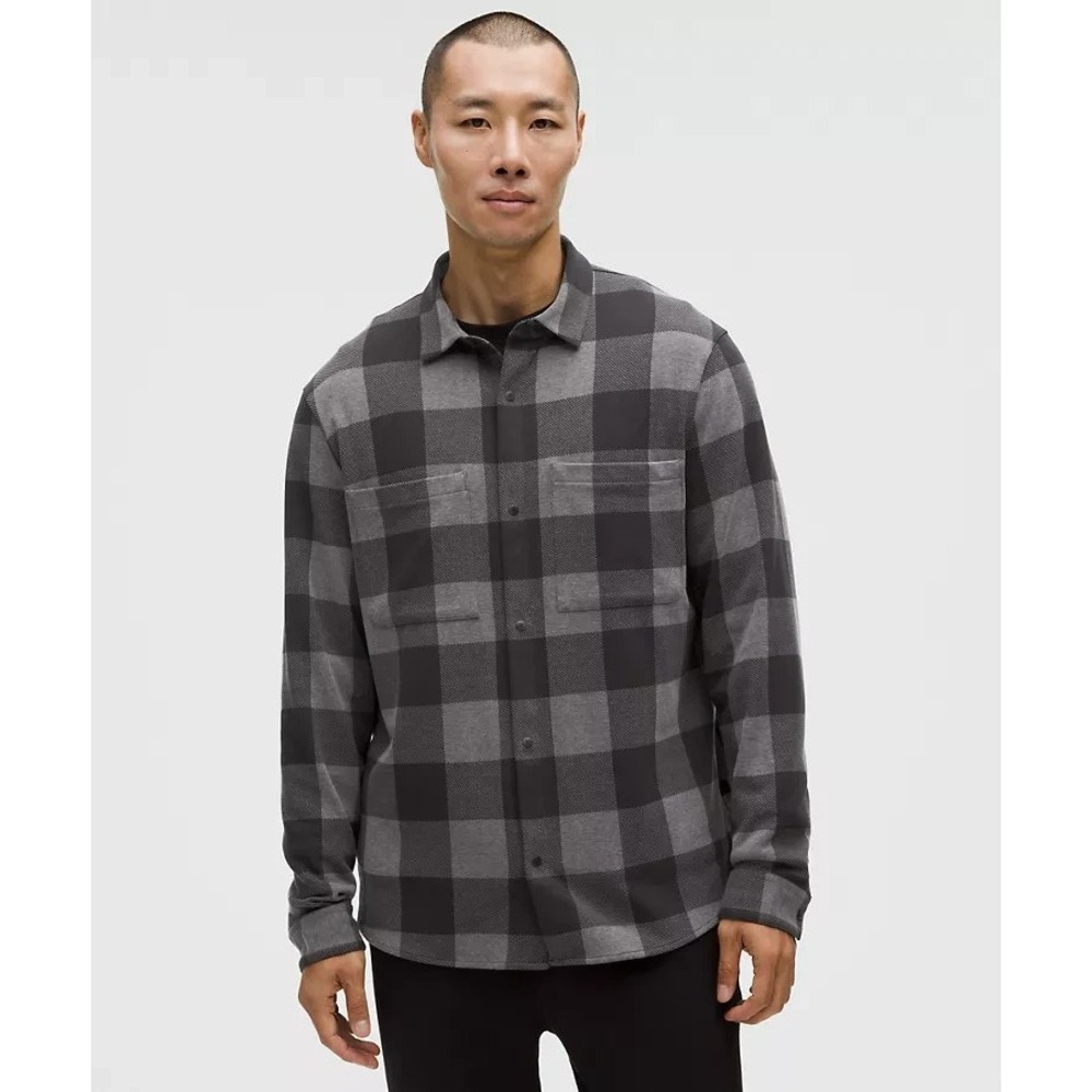 Lululemon‎ Soft Knit Overshirt Men Medium Black Grey Check Plaid NWOT $128